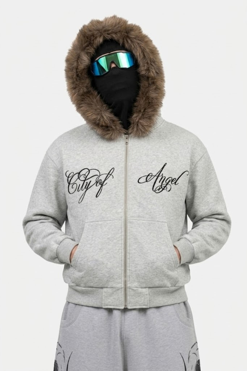 Faux Fur Jacket with Calligraphy