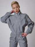 Oversized High-Neck Reflective Stretch Jacket with Trim