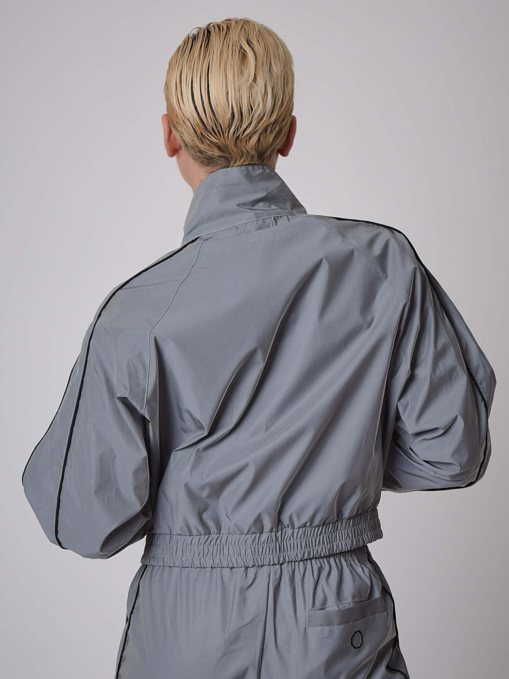 Oversized High-Neck Reflective Stretch Jacket with Trim