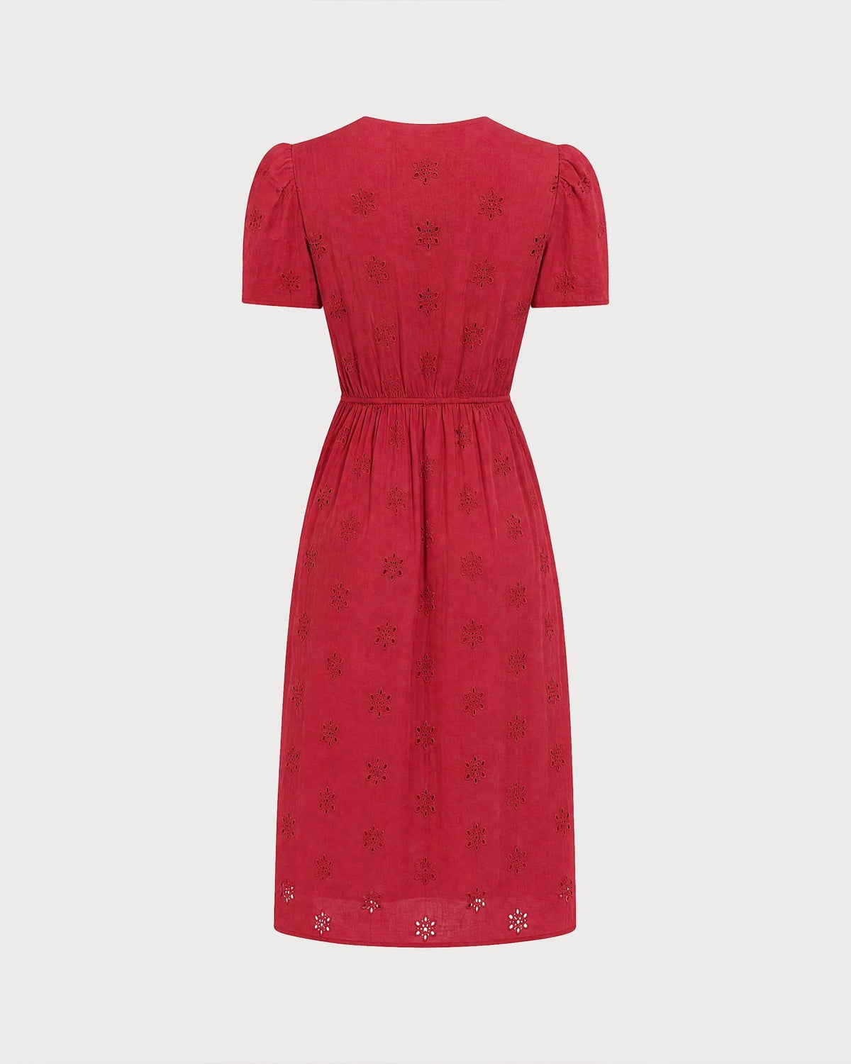 Irene | Vestido Midi de Algodón Rojo Mujer Escote V Bordado