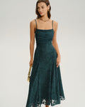 Esmeralda | Vestido Largo de Jacquard Verde Mujer Espalda Cruzada Corte A
