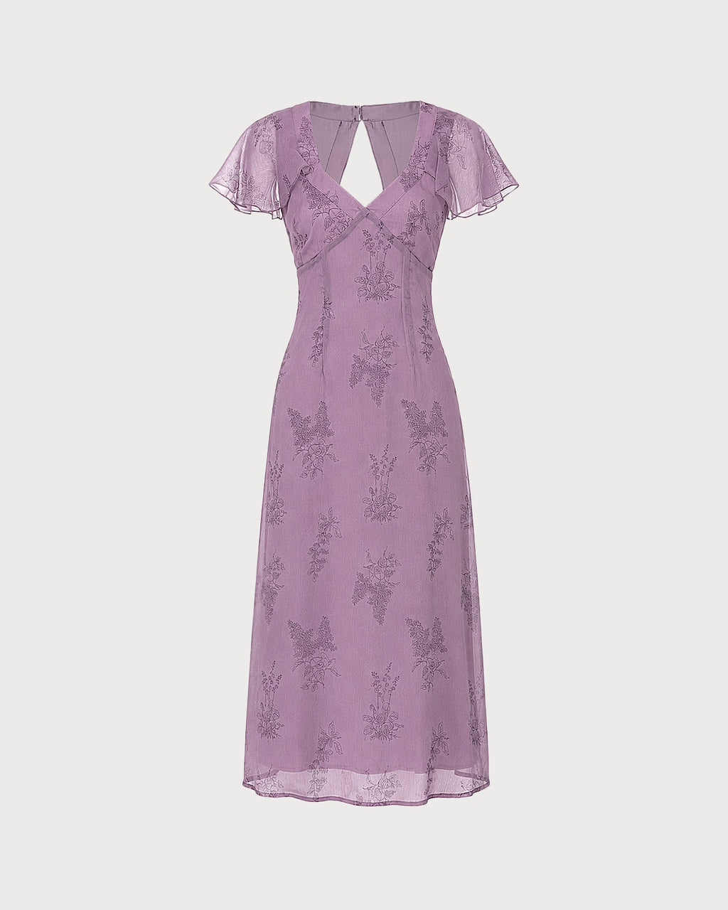 Alba | Vestido Midi Floral Malva Mujer Escote V Manga Mariposa